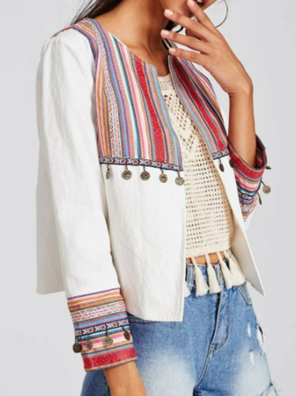 Boho-Jack Met Geometrische Ronde Hals