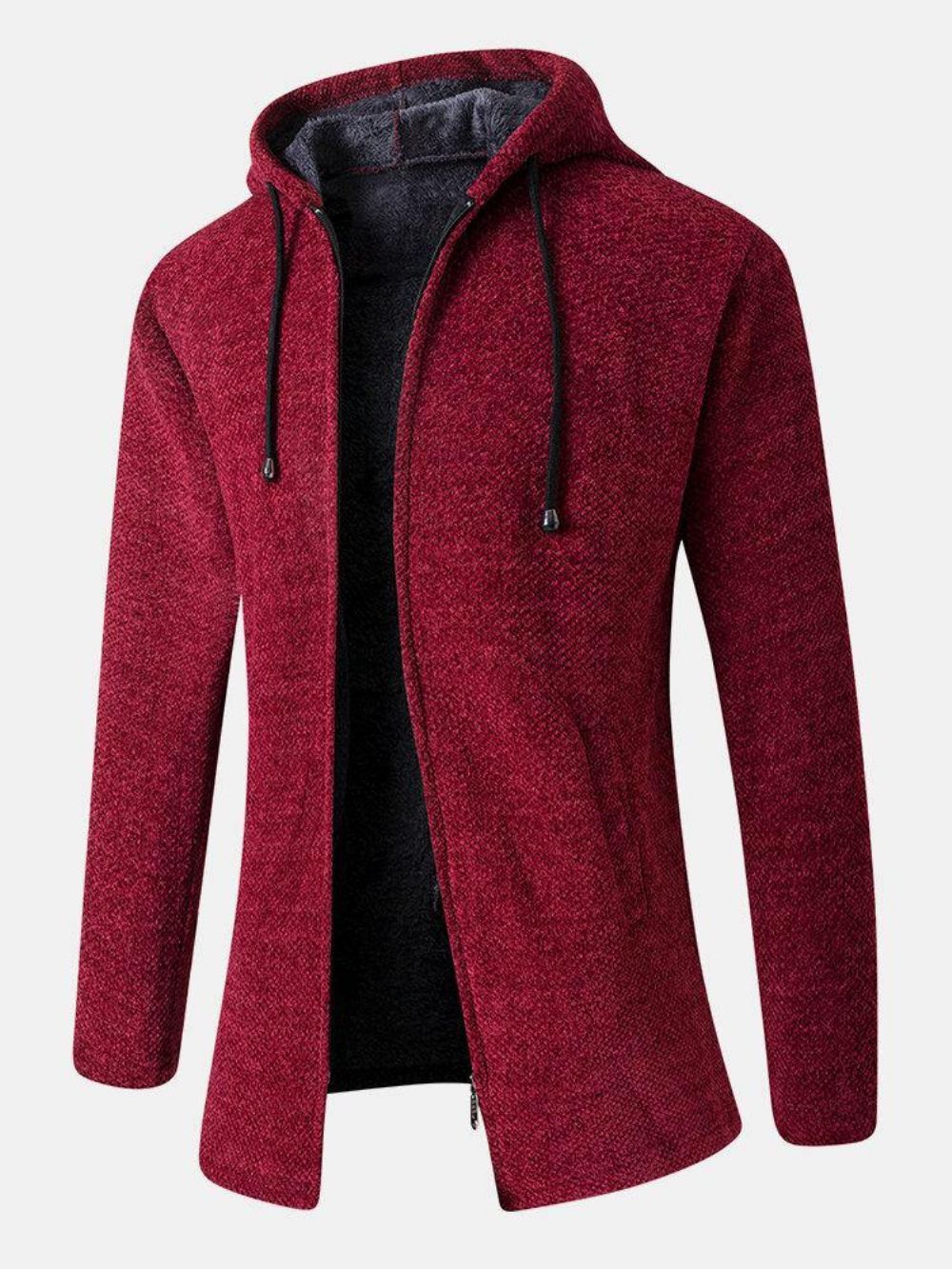 Effen Kleur Warme Halflange Hoodie Met Trekkoord Gebreide Jas Heren