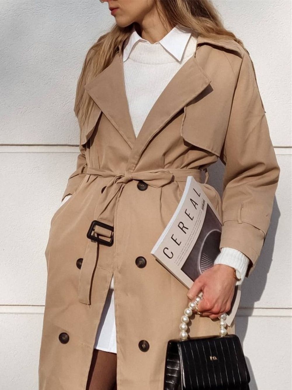 Halflange Klassieke Slim-Fit Trenchcoat Met Riem