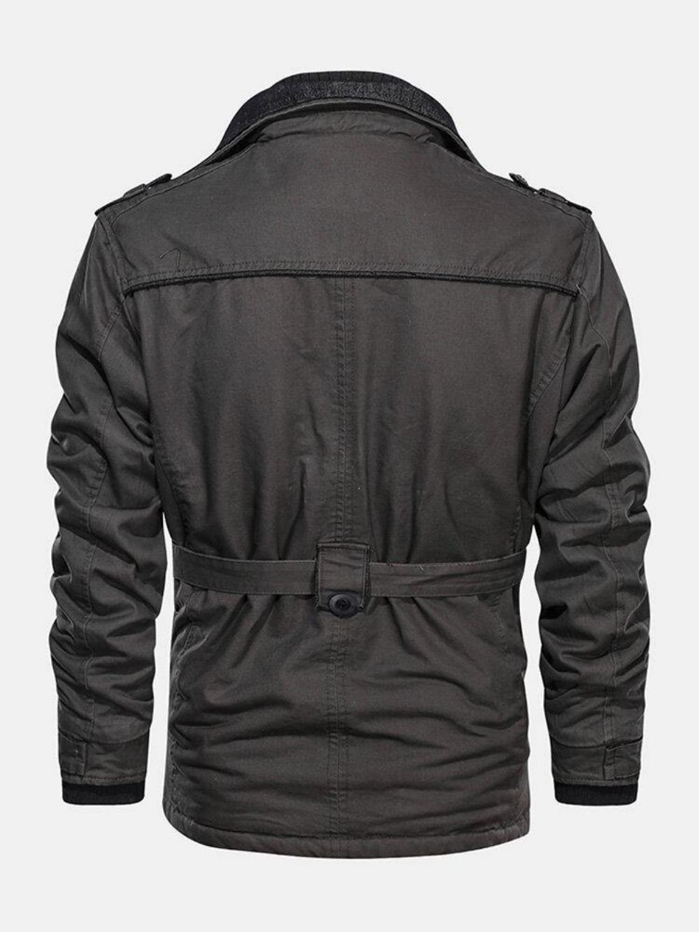 Heren 100% Katoenen Fleece Gevoerde Warme Effen Kleur Cargojassen Met Riem