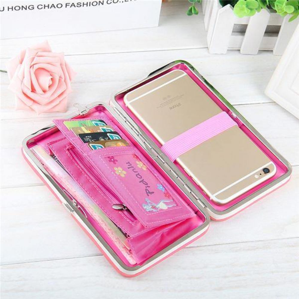 Dames Candy Color Bowkot 5.5 Inch Telefoon Portefeuilles Case Hasp Lange Portemonnee Koppelingen