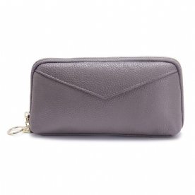 Dames Lederen Clutch Tas Rits Lange Portemonnee Tweevoudige Portemonnee