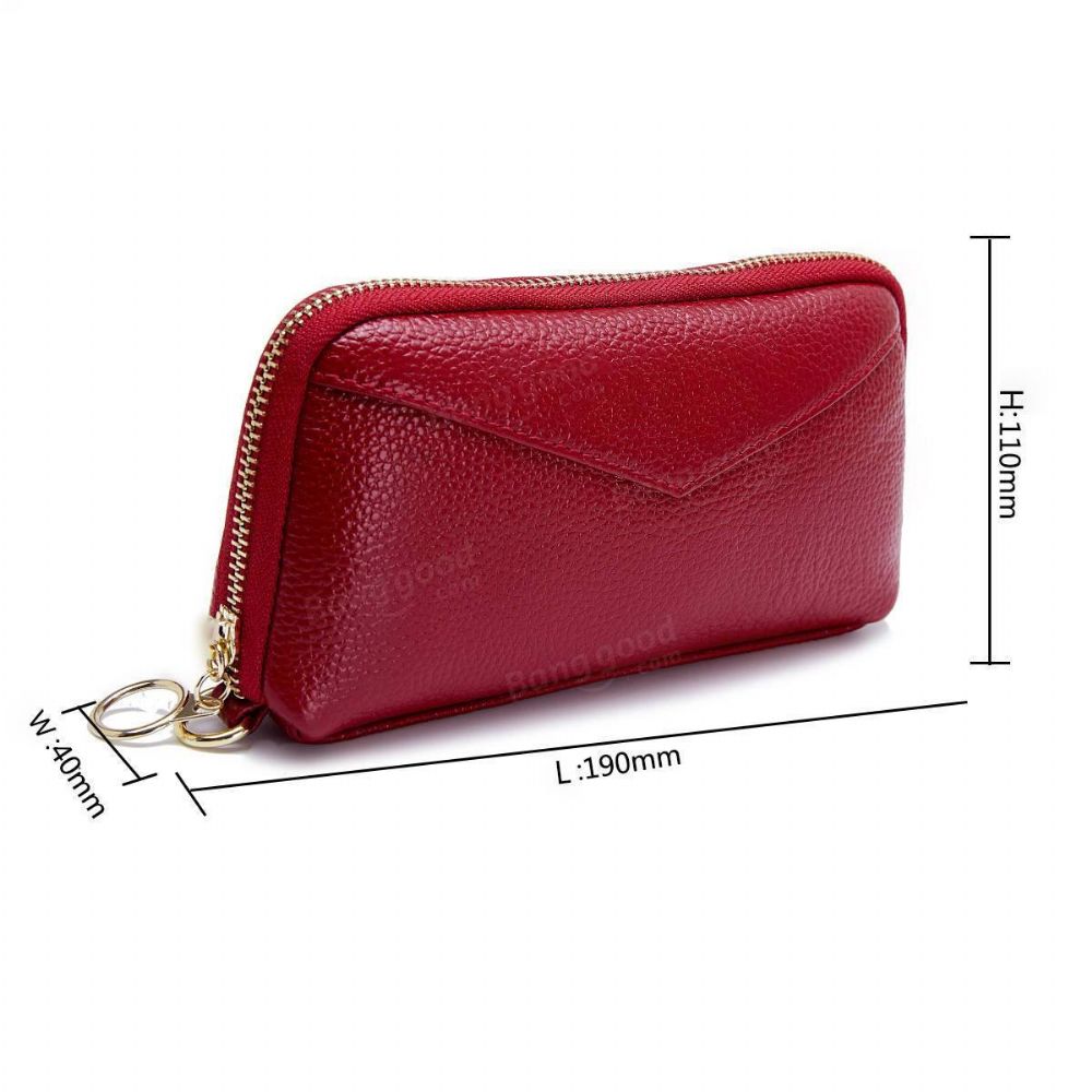 Dames Lederen Clutch Tas Rits Lange Portemonnee Tweevoudige Portemonnee