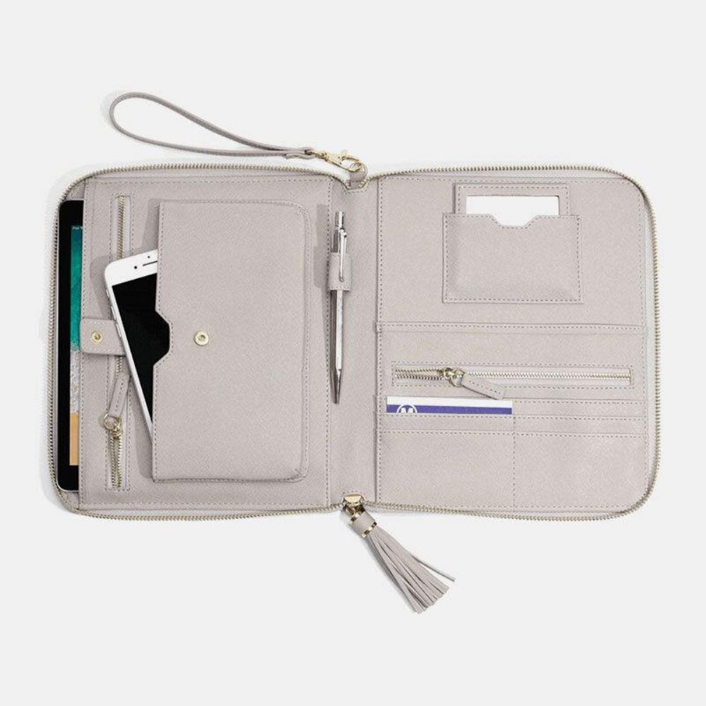 Dames Lederen Effen Kleur Multifunctionele Kwastje 6 Kaartsleuven Pen Telefoon Tas Clutch Bag