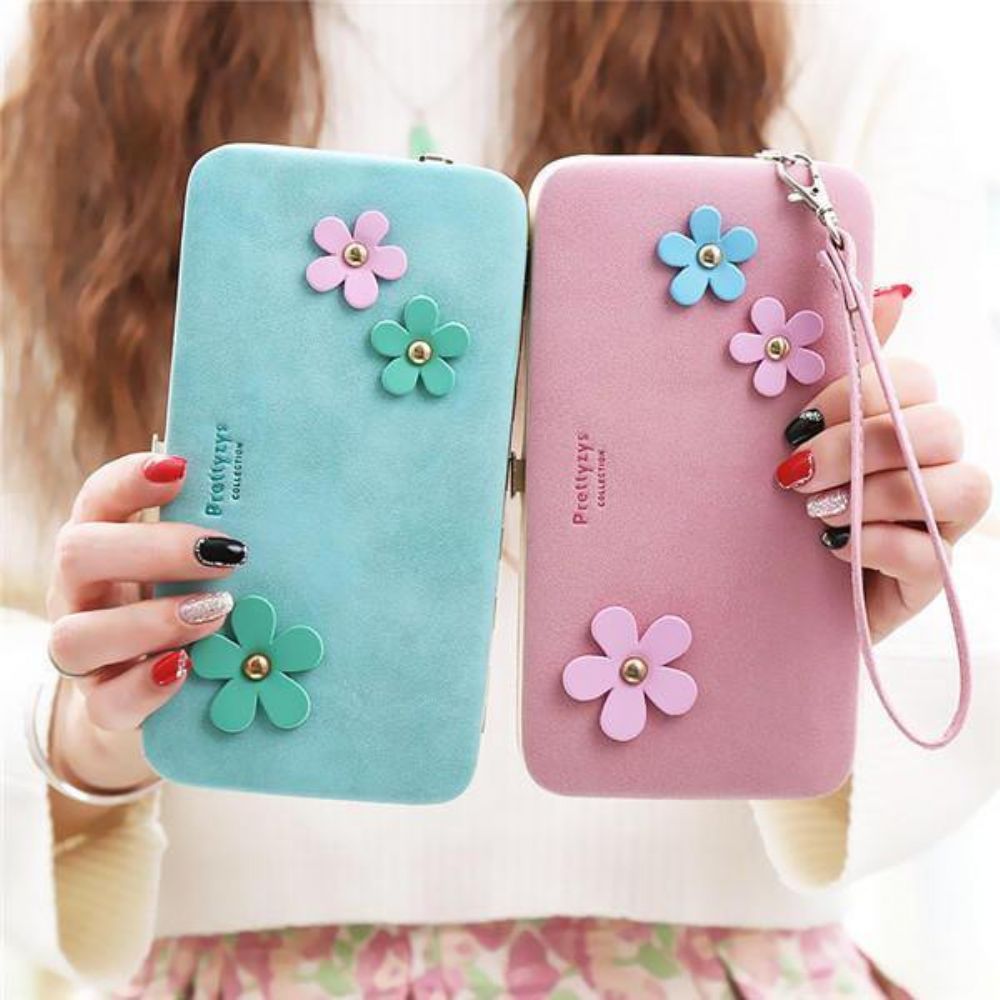 Vrouwen Bloem 5.5 Inch Telefoon Pu Portemonnee Hoesje Cover Lange Portemonnee