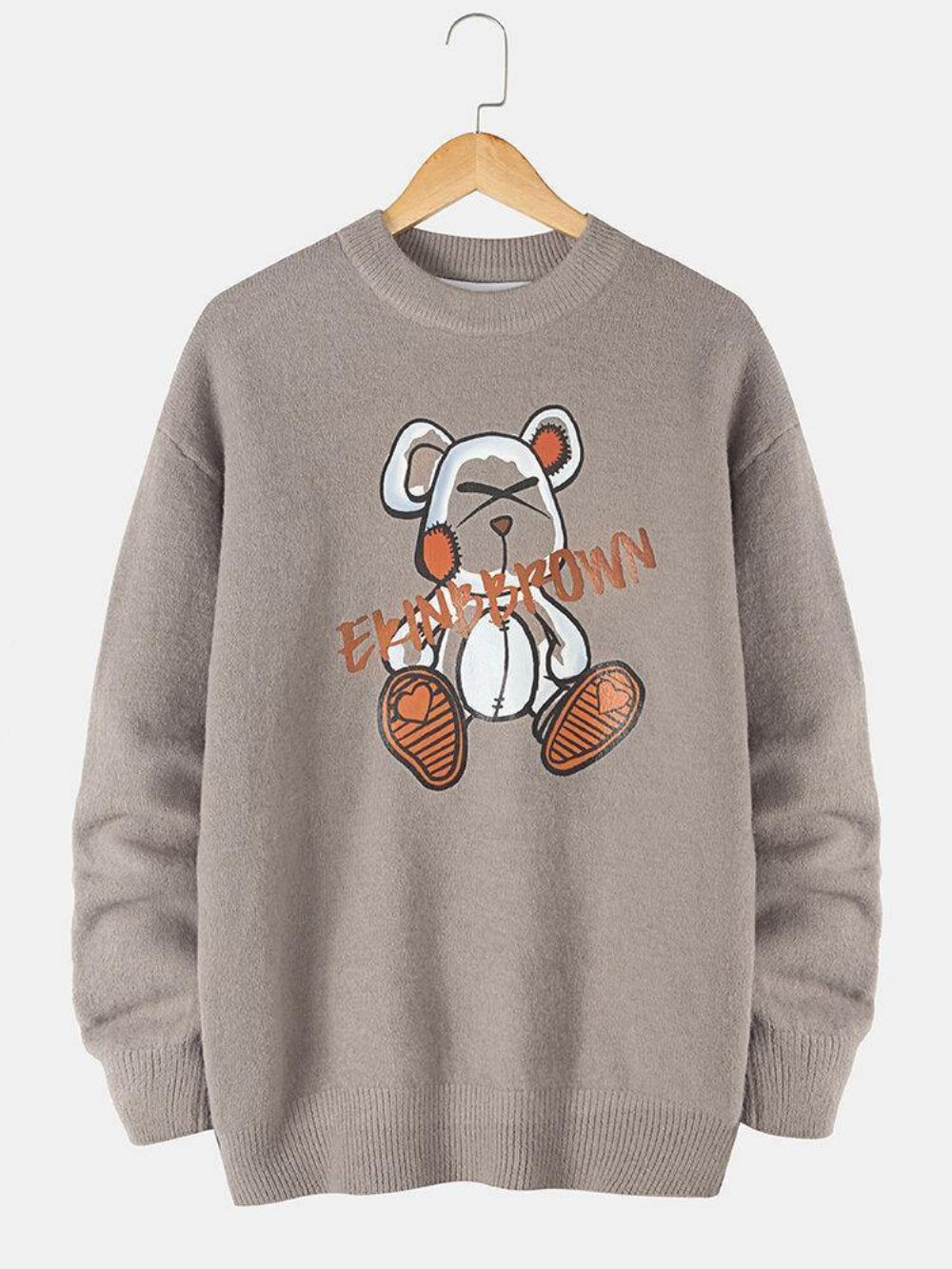 Gebreide Pullover-Truien Heren Met Cartoon-Beerletterprint Ronde Hals