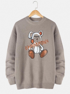 Gebreide Pullover-Truien Heren Met Cartoon-Beerletterprint Ronde Hals