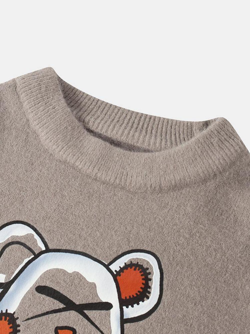 Gebreide Pullover-Truien Heren Met Cartoon-Beerletterprint Ronde Hals