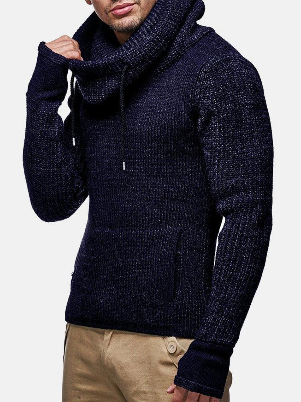 Heren Gebreide Uitgesneden Manchet Warme Casual Pullover-Truien Met Trekkoord