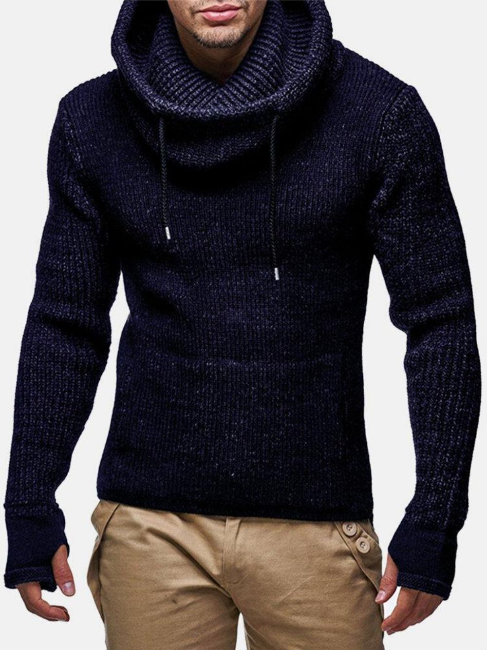 Heren Gebreide Uitgesneden Manchet Warme Casual Pullover-Truien Met Trekkoord