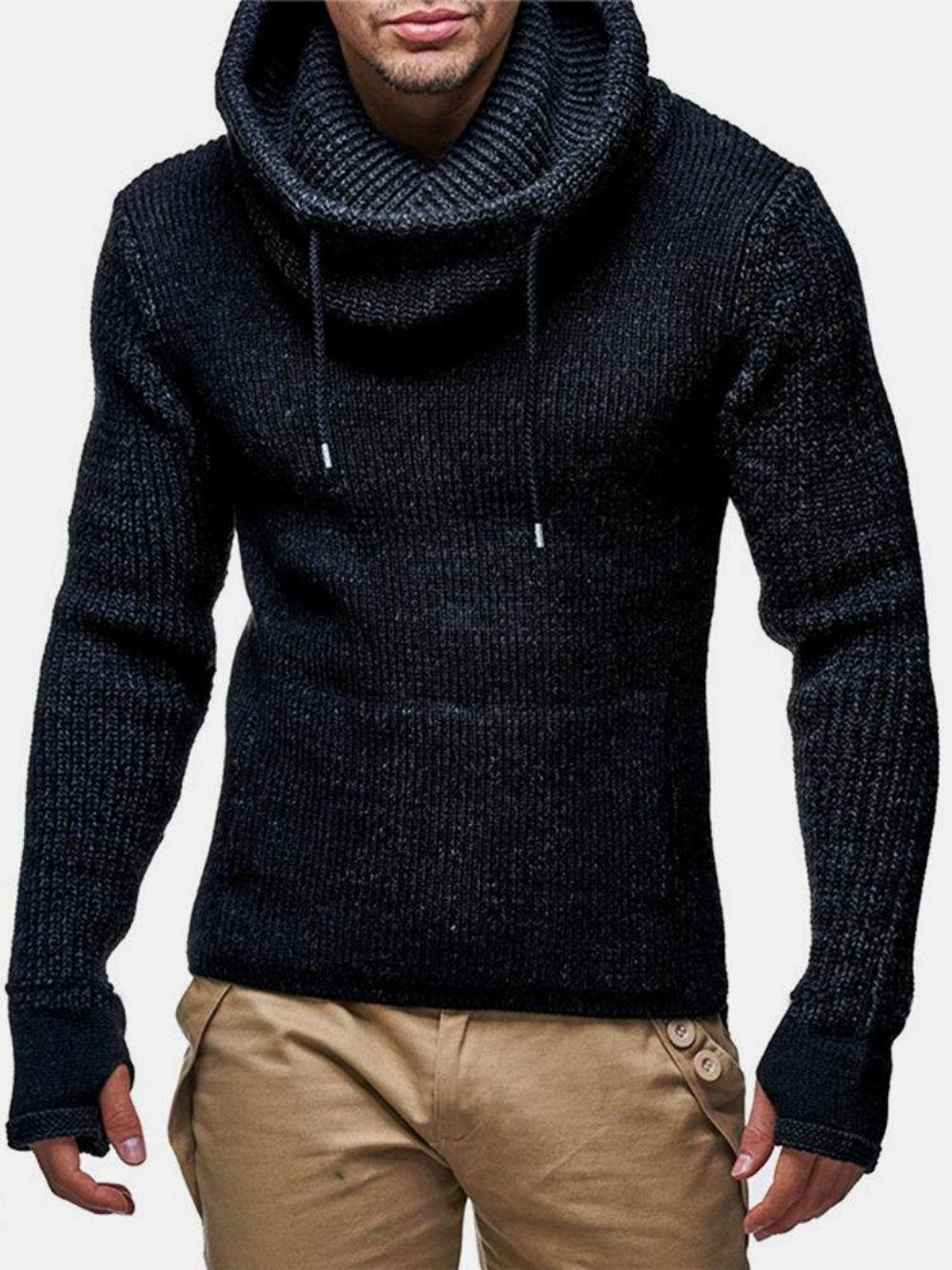 Heren Gebreide Uitgesneden Manchet Warme Casual Pullover-Truien Met Trekkoord