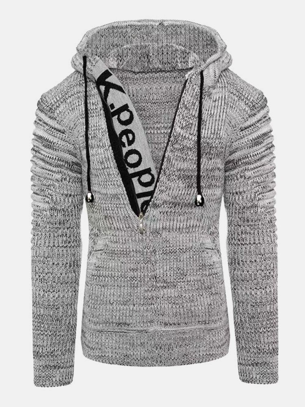 Heren Letterpatroon Half Zip Vintage Gebreide Trui Met Trekkoord Hoodies