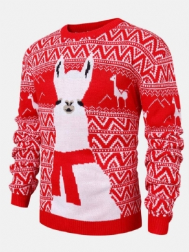 Kerst Heren Cartoon Alpaca & Geometrie Gebreide Warme Pullover Truien