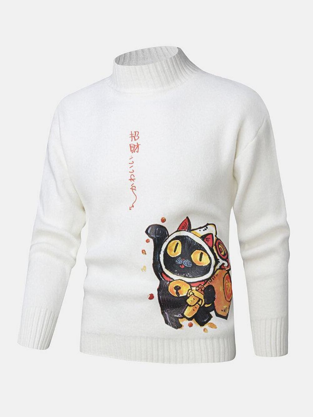 Mannen Cartoon Kat & Etnische Stijl Karakterpatroon Hoge Hals Gebreide Pullover Truien