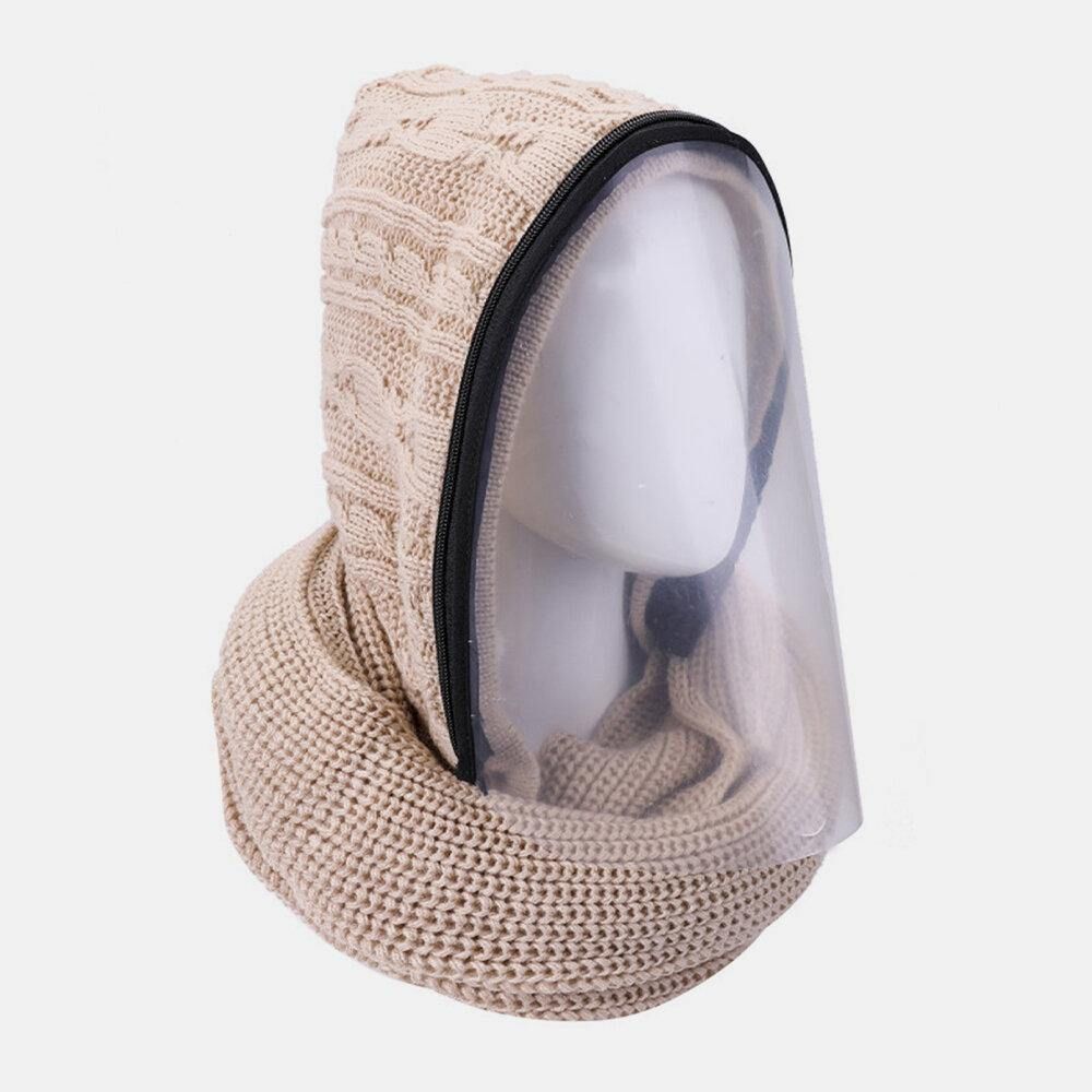 Unisex Afneembare Warm Houden Stofdichte Rits Nekbescherming Gebreide Gezichtsmasker Sjaal