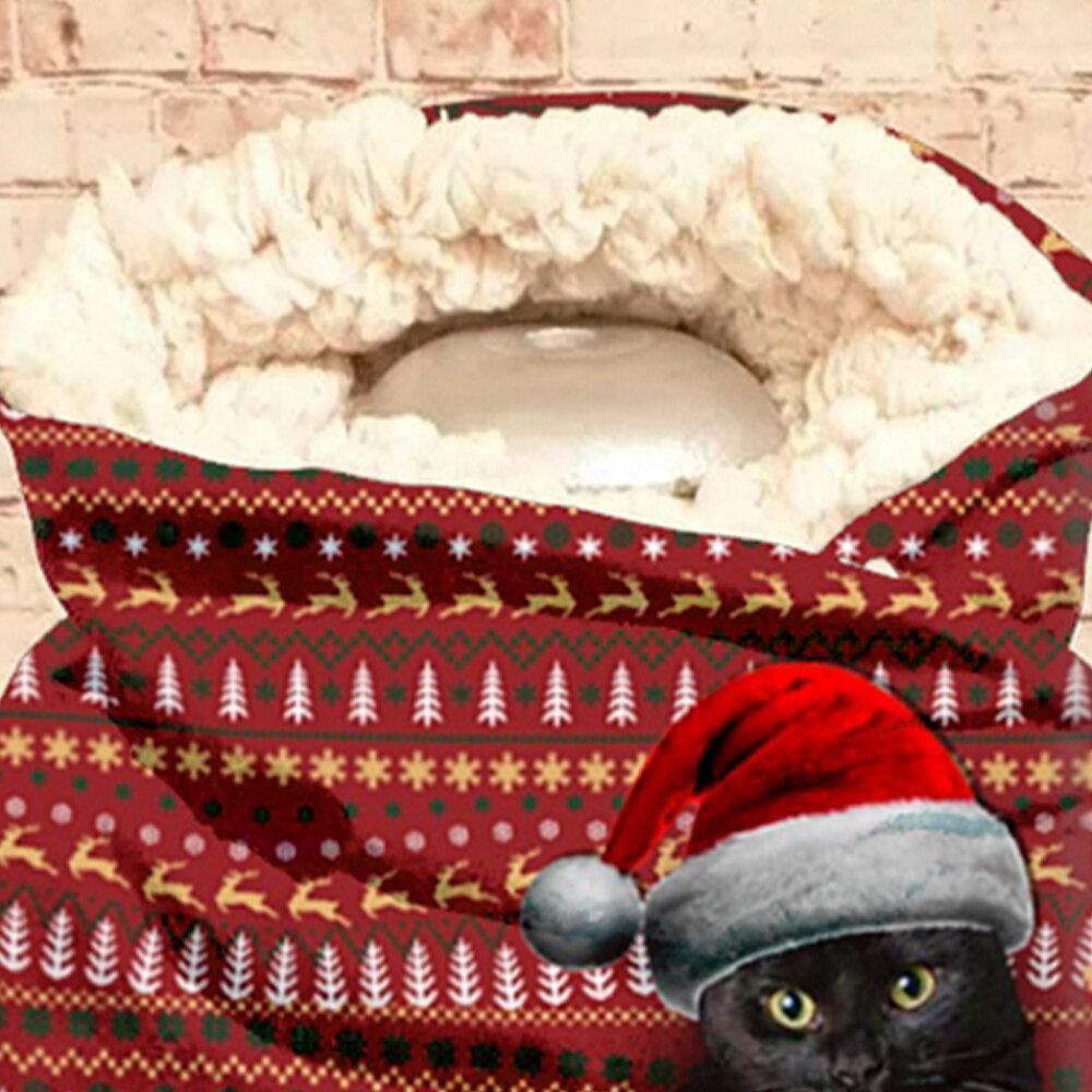 Vrouwen Leuke Cartoon 3D Zwarte Kat Fstive Kerst Sfeer Streeppatroon Warme Nekbescherming Sjaal