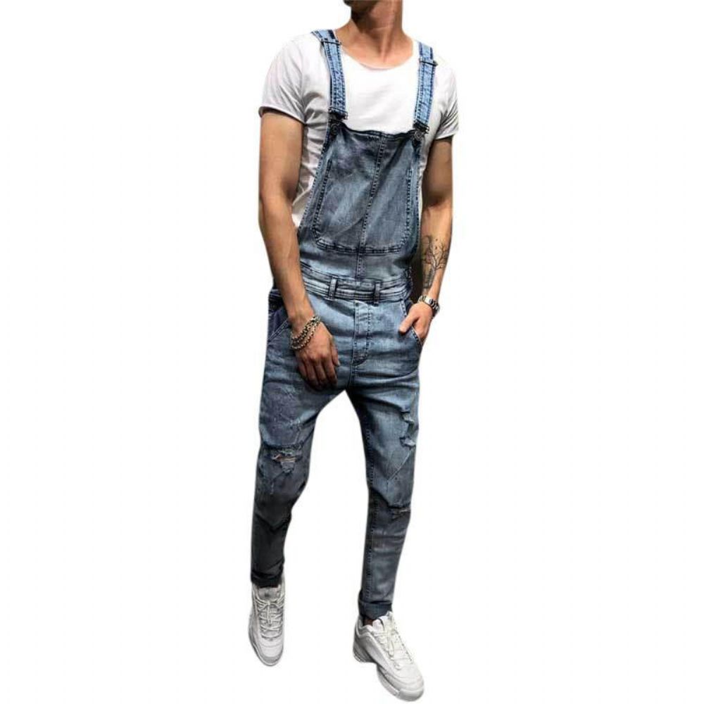 Denim Overalls Bretels Gescheurde Jeans Heren