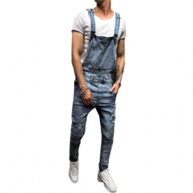 Denim Overalls Bretels Gescheurde Jeans Heren