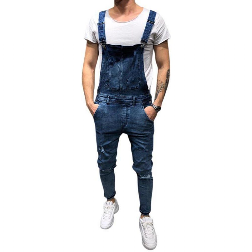 Denim Overalls Bretels Gescheurde Jeans Heren