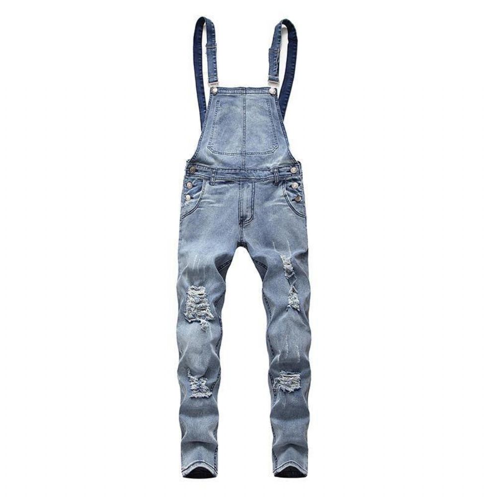 Denim Overalls Bretels Gescheurde Jeans Heren