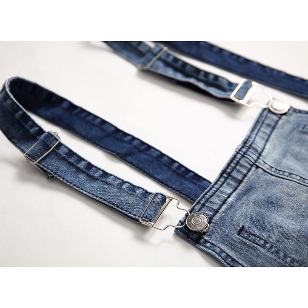 Denim Overalls Bretels Gescheurde Jeans Heren