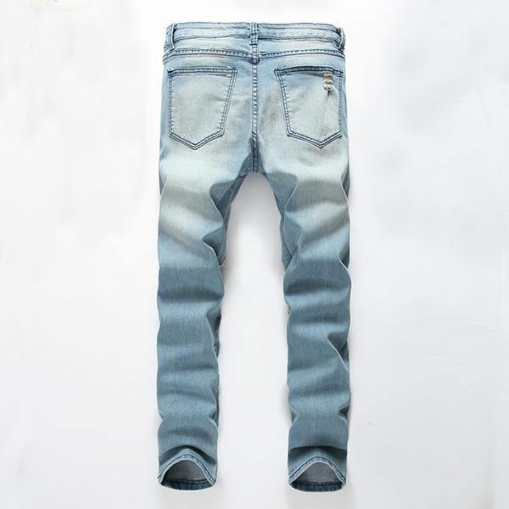 Gaten Heren Mode Casual Jeans Met Rechte Pijpen Vintage Lichtblauwe Spijkerbroek