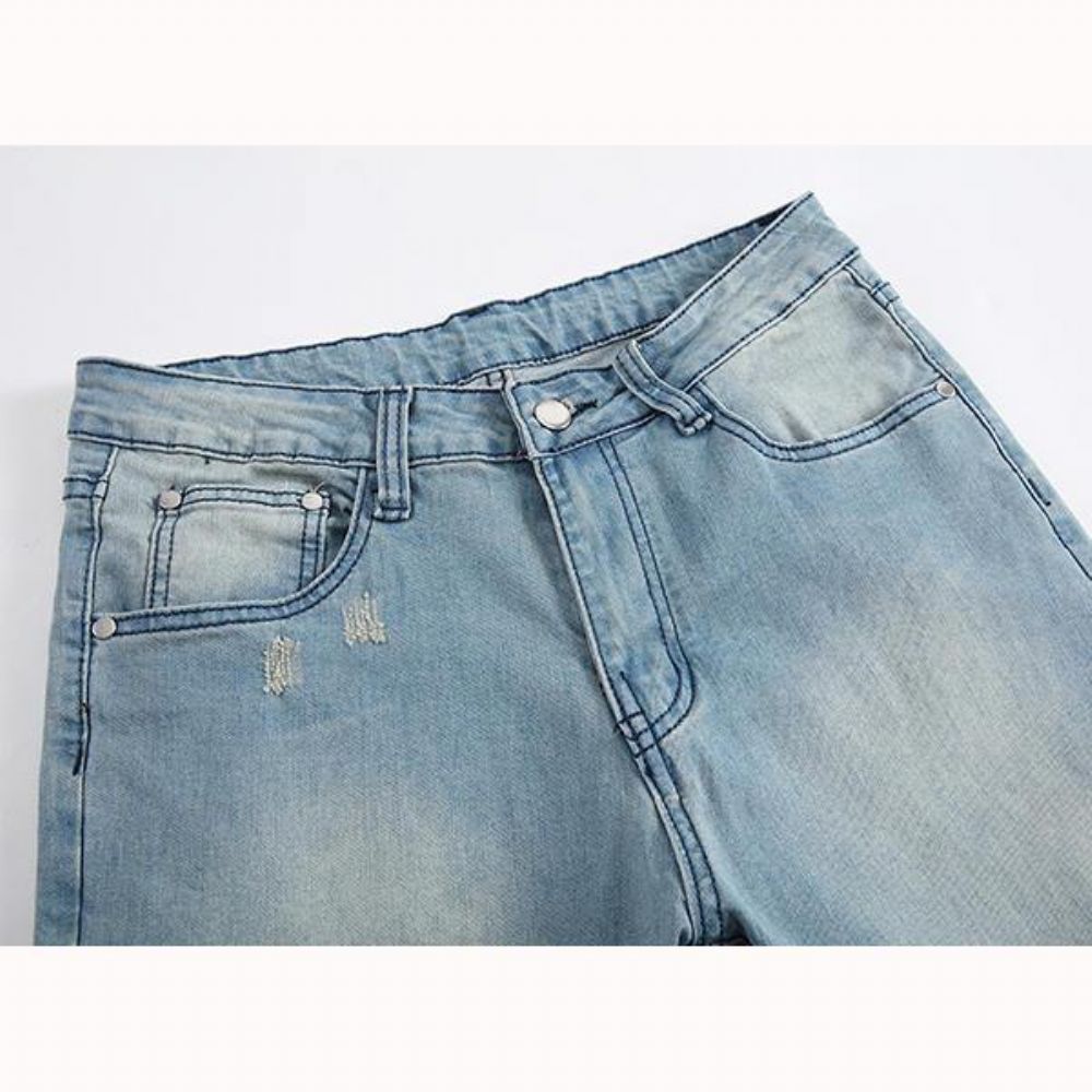 Gaten Heren Mode Casual Jeans Met Rechte Pijpen Vintage Lichtblauwe Spijkerbroek