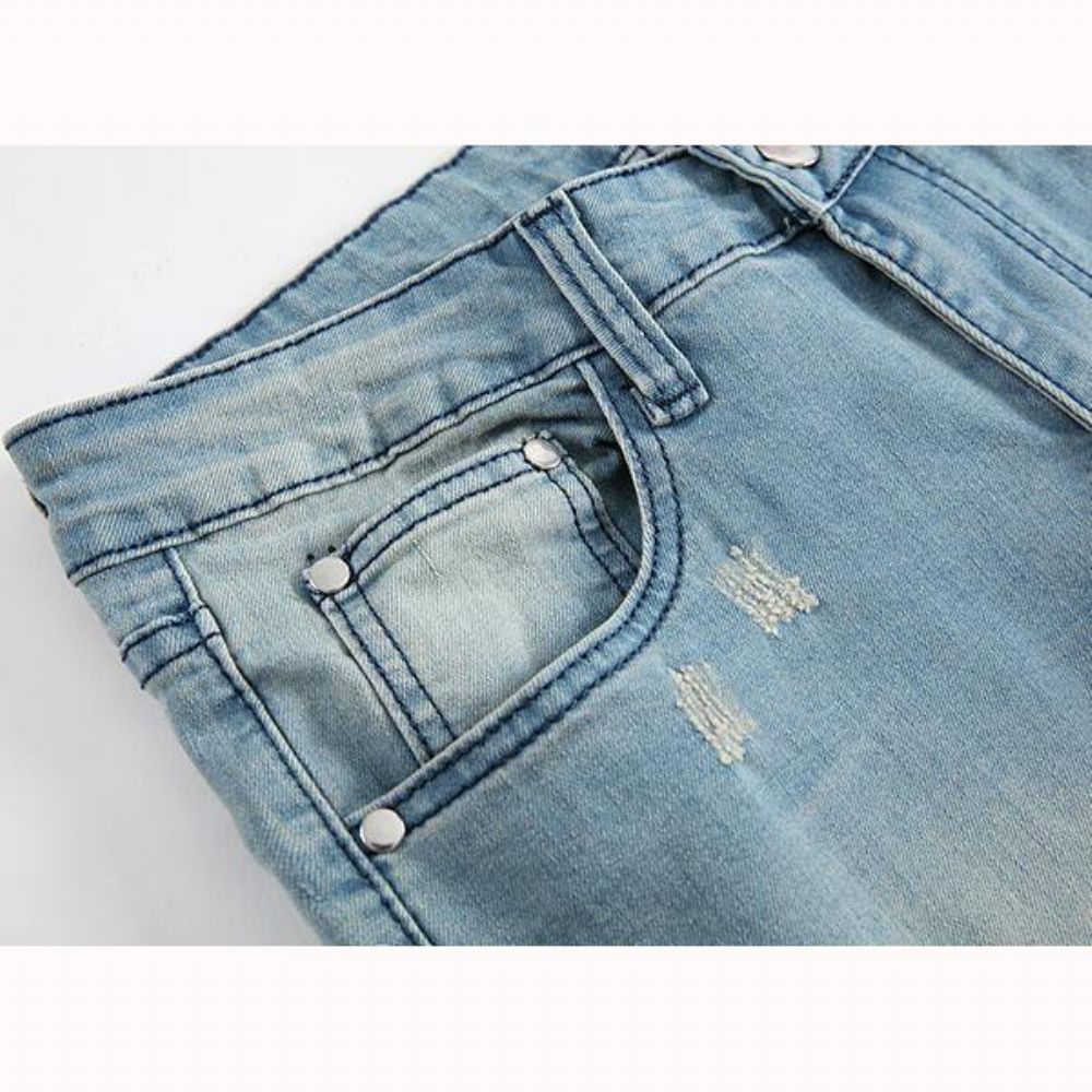 Gaten Heren Mode Casual Jeans Met Rechte Pijpen Vintage Lichtblauwe Spijkerbroek