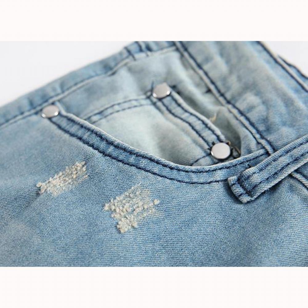 Gaten Heren Mode Casual Jeans Met Rechte Pijpen Vintage Lichtblauwe Spijkerbroek