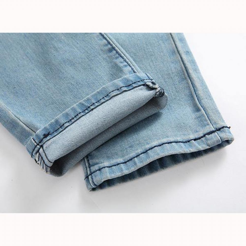 Gaten Heren Mode Casual Jeans Met Rechte Pijpen Vintage Lichtblauwe Spijkerbroek