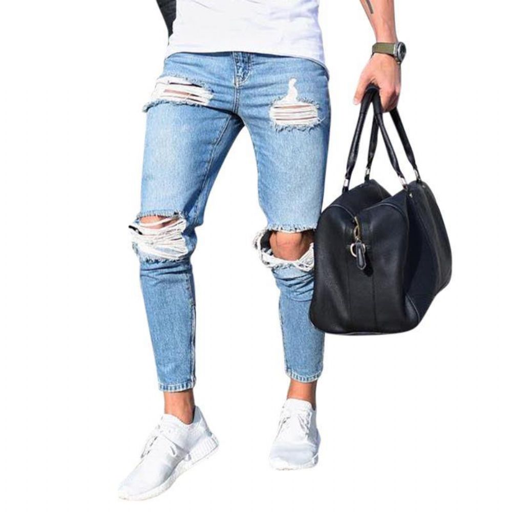 Gescheurde Stijlvolle Skinny Blauwe Jeans Met Lage Taille