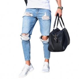 Gescheurde Stijlvolle Skinny Blauwe Jeans Met Lage Taille