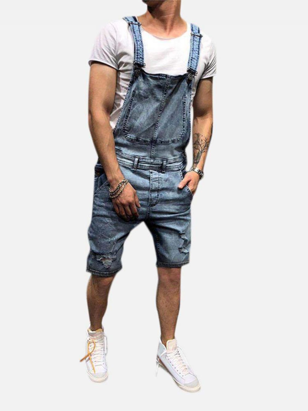 Heren Slim Fit Denim Korte Casual Jumpsuit