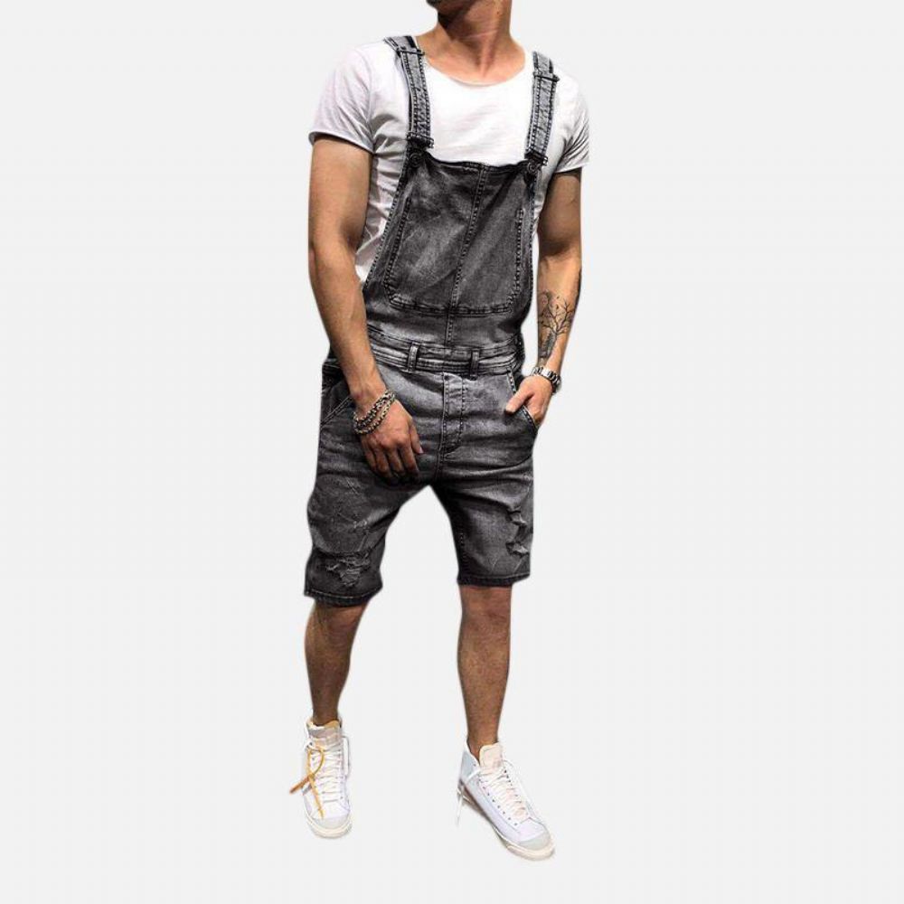 Heren Slim Fit Denim Korte Casual Jumpsuit