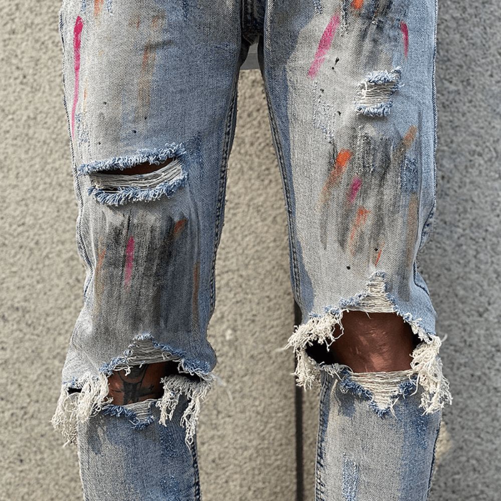 High Street Splash Ink Paint Rendering Gescheurde Jeans