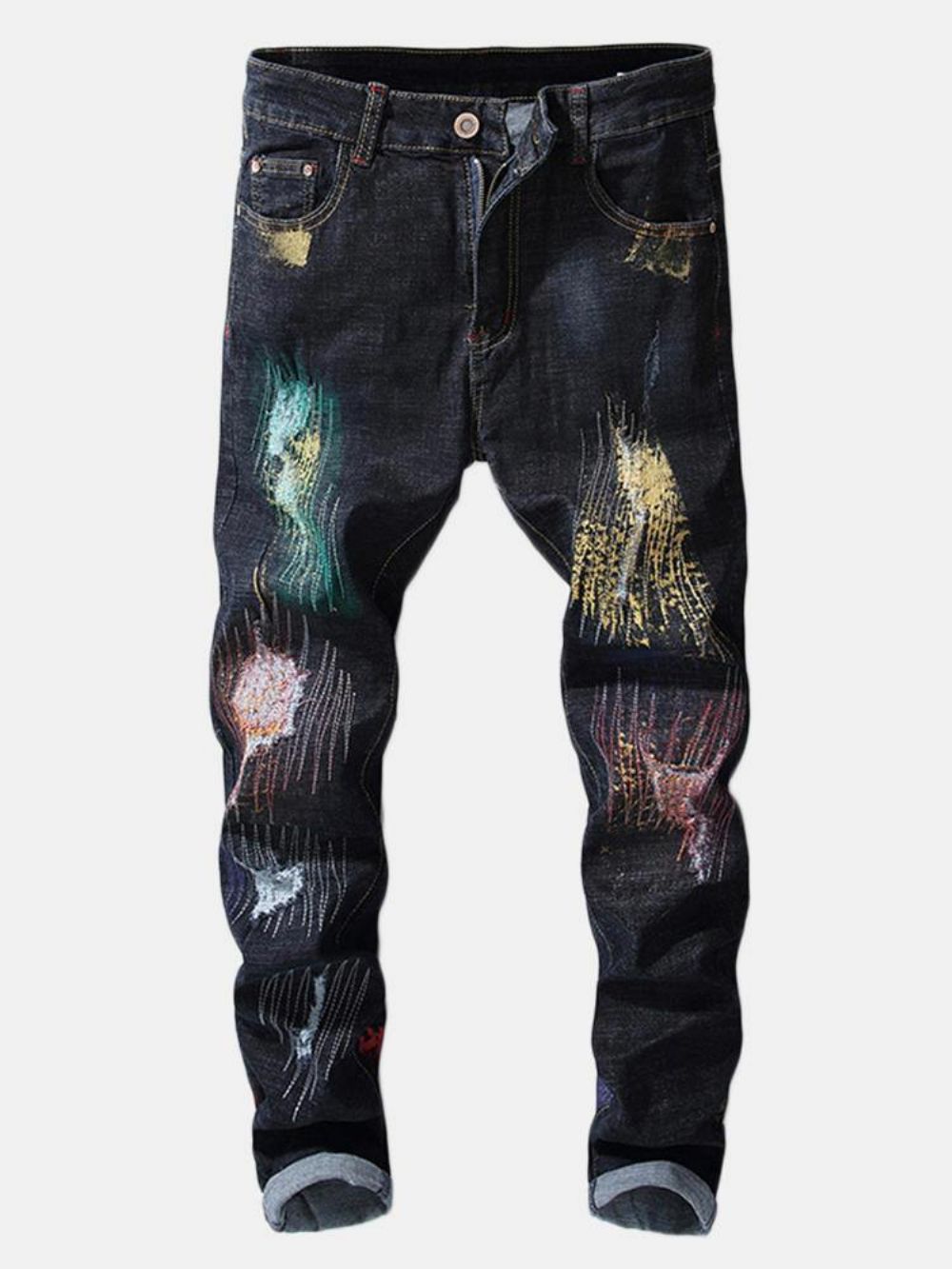 Hiphop-Ontwerp Met Kleurrijke Gaten-Jeans Afdrukken