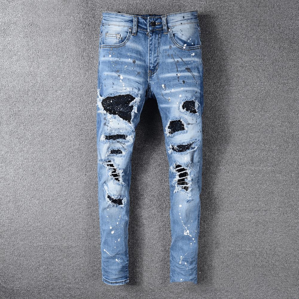 Jeans Met Gestreepte Patch Patch Heren