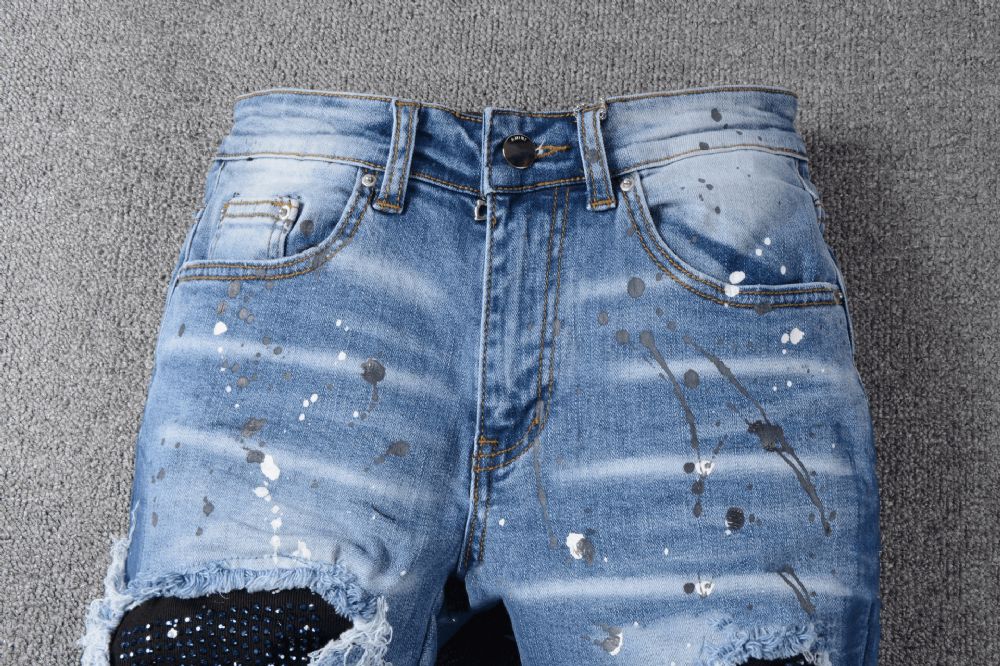 Jeans Met Gestreepte Patch Patch Heren