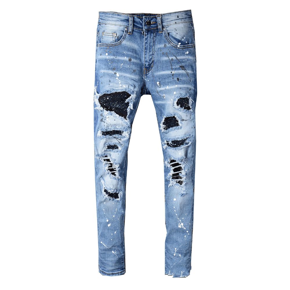 Jeans Met Gestreepte Patch Patch Heren