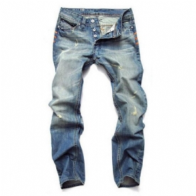 Recht Gewassen Jeans Met Gescheurde Vouwstiksels