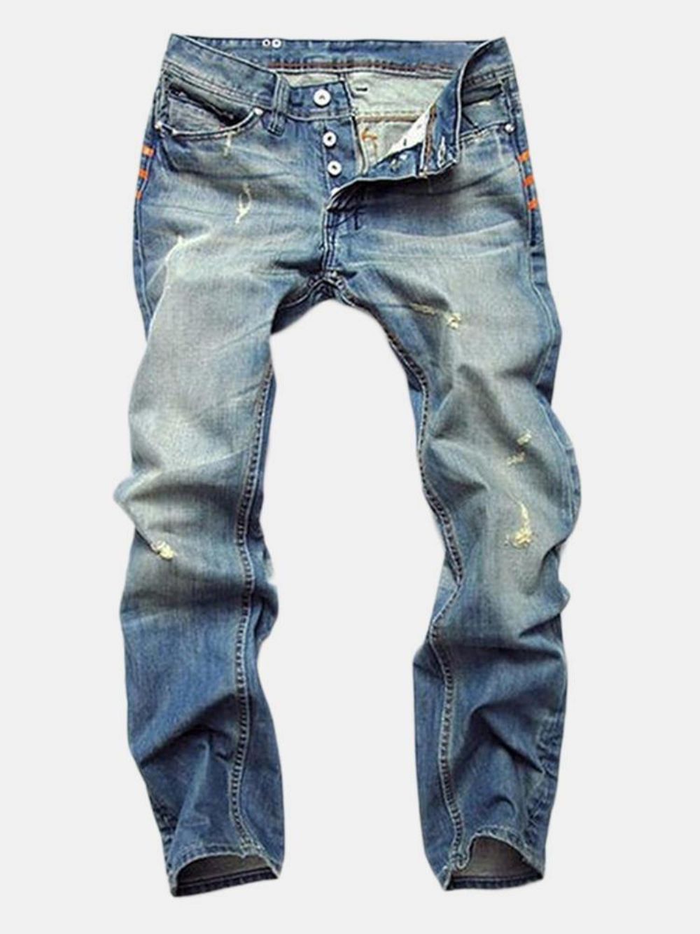 Recht Gewassen Jeans Met Gescheurde Vouwstiksels