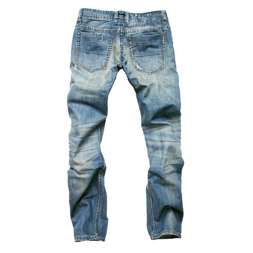 Recht Gewassen Jeans Met Gescheurde Vouwstiksels