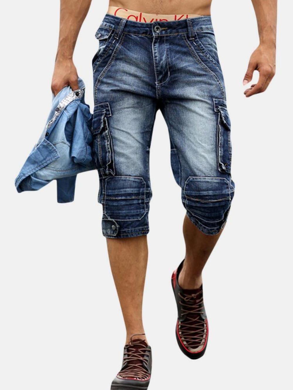 Retro Jeans Met Meerdere Zakken Tot Over De Knie