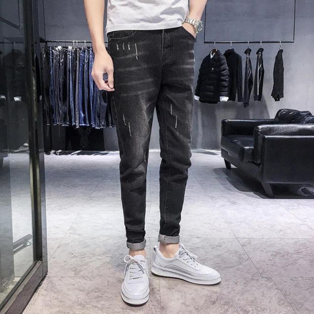 Seizoen Nieuwe Elastische Herenjeans Casual Slanke Voeten Broek Trend Heren Lange Broek