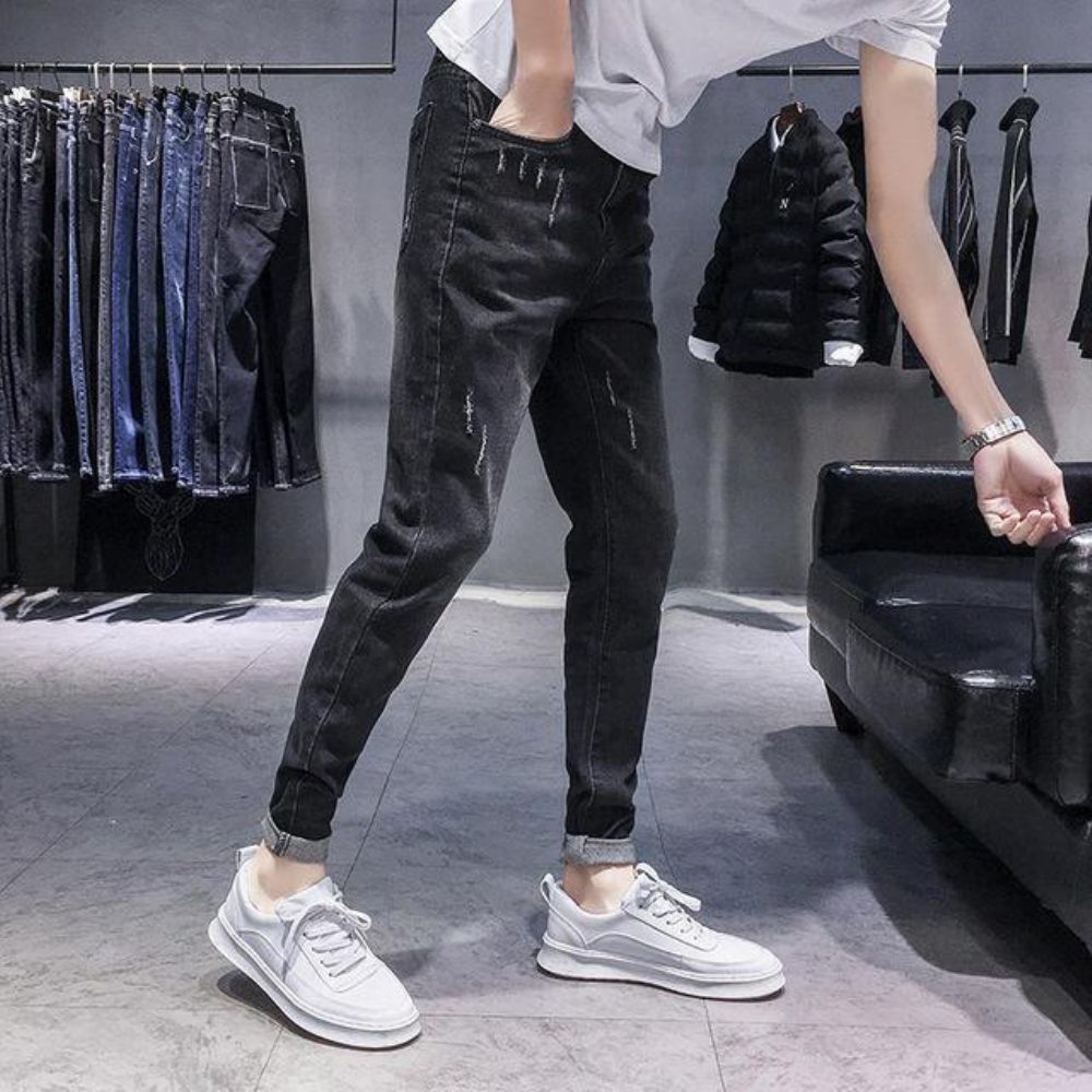 Seizoen Nieuwe Elastische Herenjeans Casual Slanke Voeten Broek Trend Heren Lange Broek