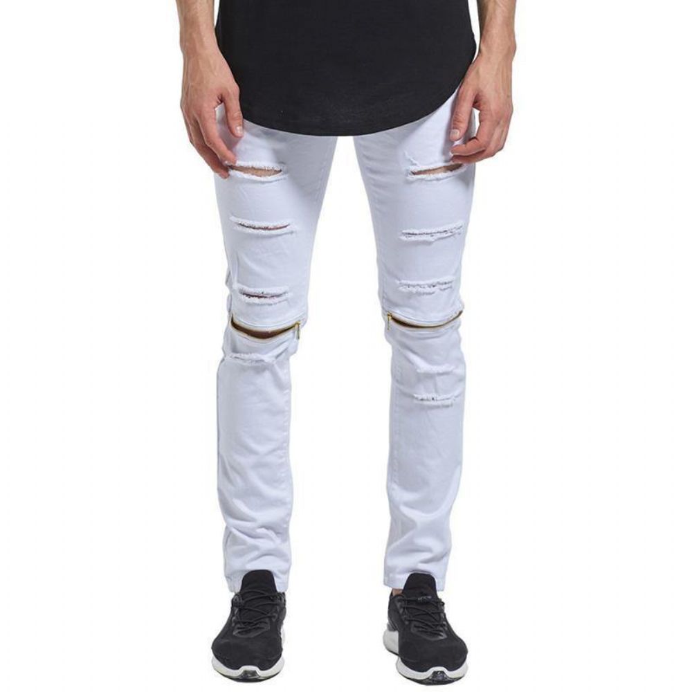 Skinny Hiphop-Jeans Met Gescheurde Knie Rits