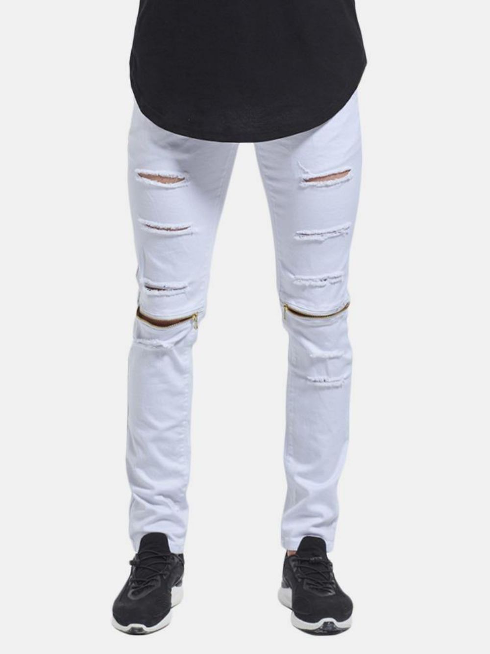 Skinny Hiphop-Jeans Met Gescheurde Knie Rits