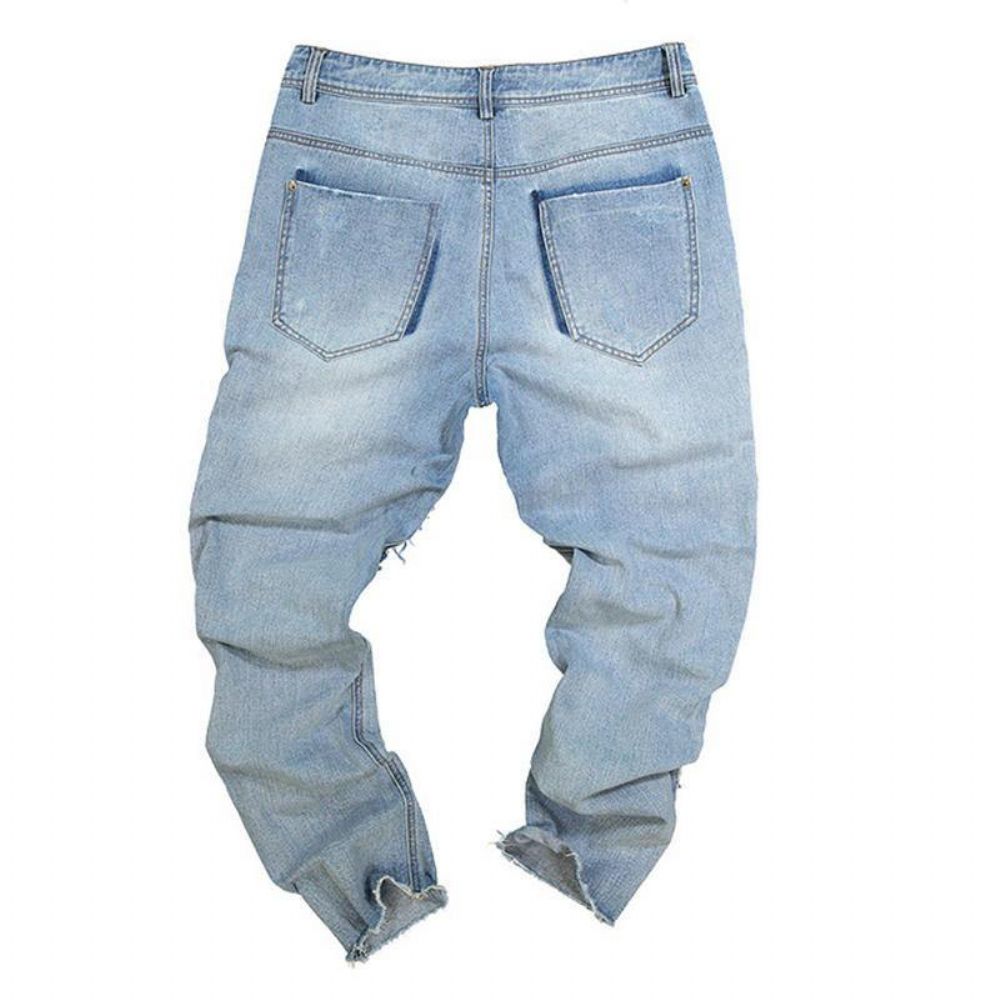 Stijlvolle Patchwork Hip-Hop Blue Washed Designer Jeans