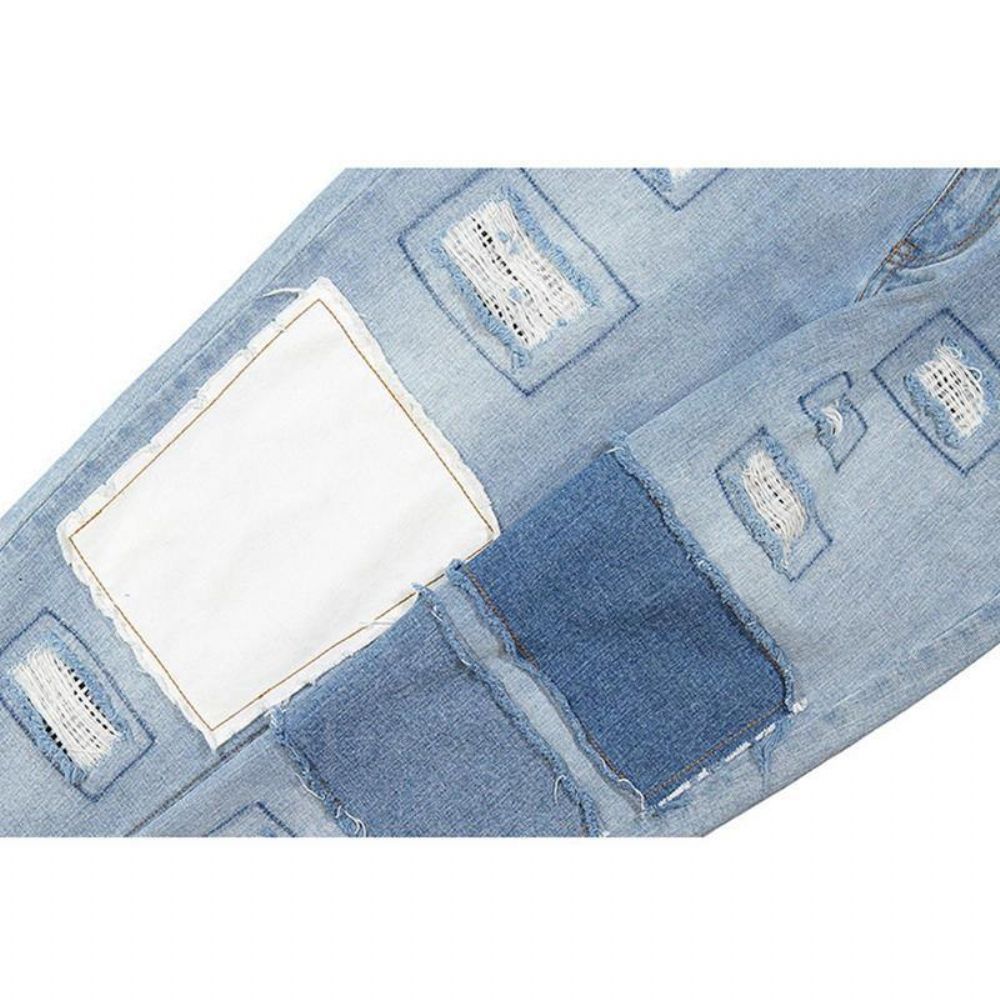 Stijlvolle Patchwork Hip-Hop Blue Washed Designer Jeans