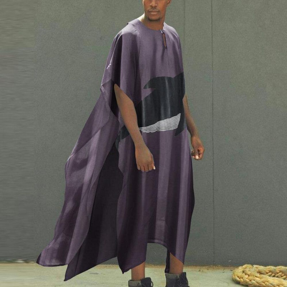 Casual Herenponcho Kaftan Met Walvisprint Knoophals